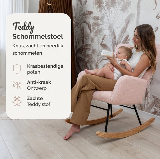 SITTT Schommelstoel - Relaxstoel babykamer - Fauteuil - Voedingsstoel - Licht Roze