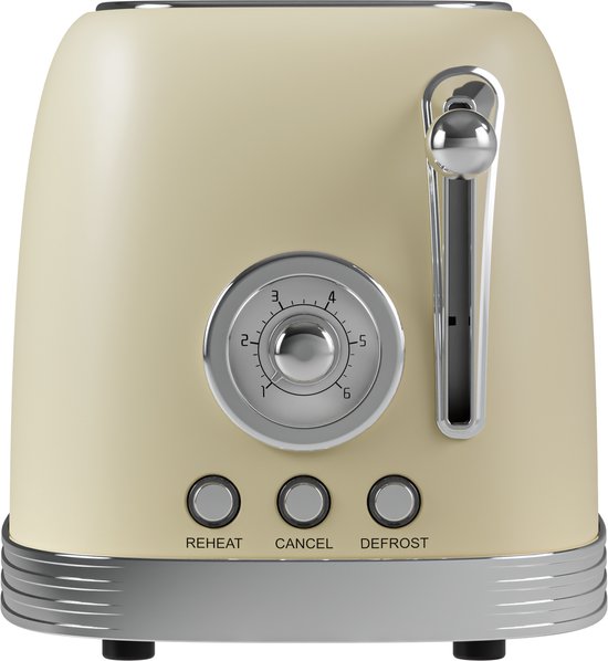 KitchenBrothers Retro Broodrooster - Toaster - 6 Warmteniveaus - 2 Extra Brede Sleuven - 815W - Beige