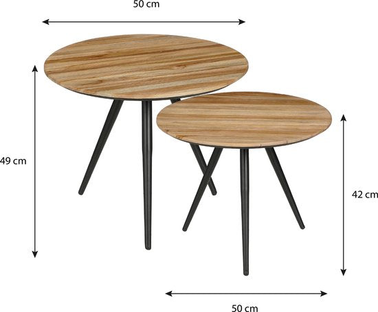 Mica Decorations Jailey Bijzettafel - Set van 2 - H49 x Ø50 cm - Gerecycled Hout - Bruin