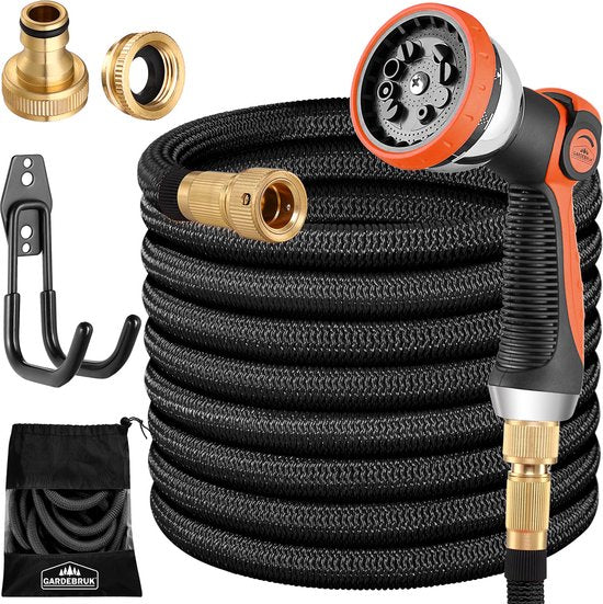 Gardebruk Tuinslang Flexibel - 7,5m 1/2" 3/4" Inch Wandmontage - Zwart