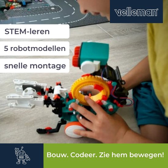 Educatieve coderingsrobot, 5-in-1 bouwkit, robot, leren programmeren, STEM constructiespeelgoed, leer de basisprincipes van het programmeren, zonder computer of app