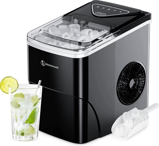 Kitchenwell IJsblokjesmachine – 2L - IJsblokjesmaker met IJsschep – 12kg/24 uur – Zelfreinigingsfunctie - Zwart