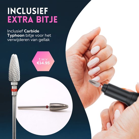 Beeperfect® Elektrische Nagelvijl - Nagelfrees - Manicure en Pedicure set - 12 Bitjes en 60 Schuurrolletjes - 4 Extra accessoires - Zwart