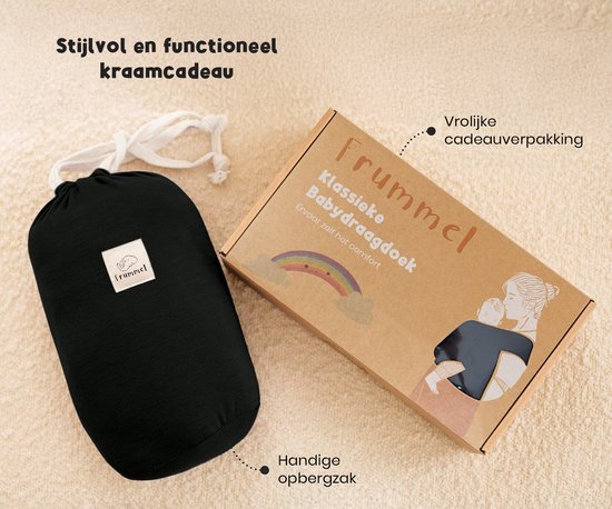 Frummel Baby Draagdoek Zwart - Draagzak - Baby Wrap - Baby carrier - Draagdoek geweven - Baby 0-36 maanden - Newborn