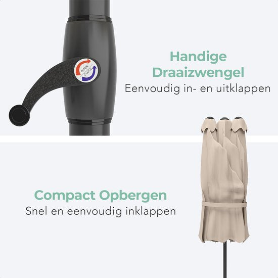 LifeGoods Dubbele Parasol - 270x460cm - tot 15 Personen - Waterdicht - met Hoes - Taupe