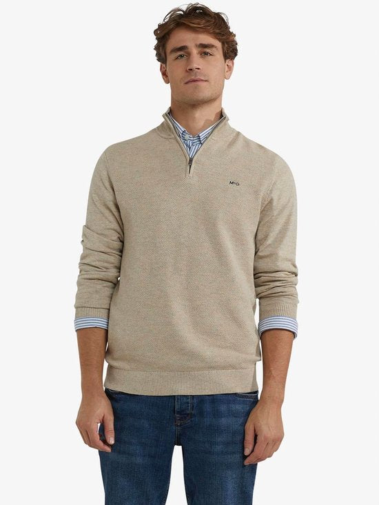 McGregor Half Zip Trui Merinowol Structuur Zand - Maat S - Heren - Truien