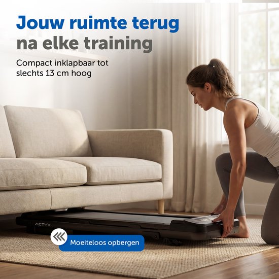 ACTYV Loopband Inklapbaar 1-12km/u met 6% Hellingsfunctie - Inclusief Smeerolie, Beschermmat - Hardloopband - Treadmill - Wandelband - Walking pad - Voor Thuis - Elektrisch - Opvouwbaar V3