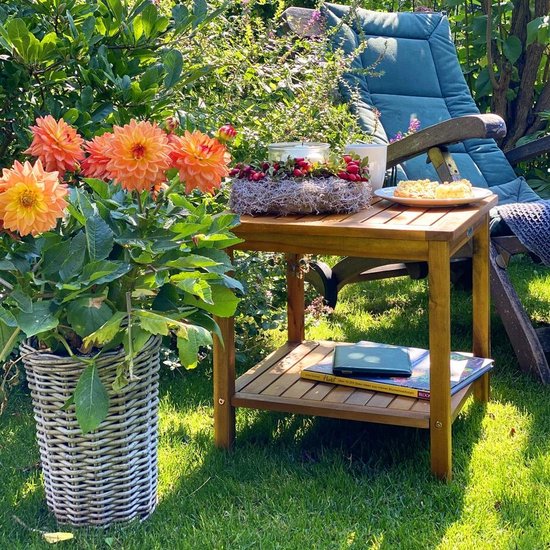 Casaria Bijzettafel Acaciahout - 45x45x45cm – met 2 Planken Bruin