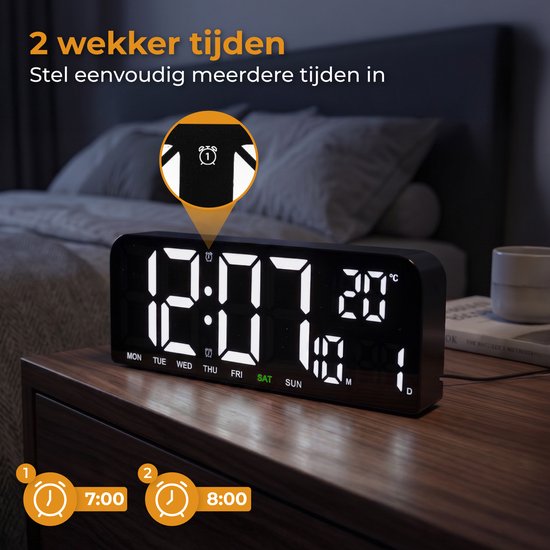 Nuvance Digitale Wekker - Digitale Klok - Reiswekker voor Kinderen & Volwassenen - Alarmklok - LED Wekkers Digitaal