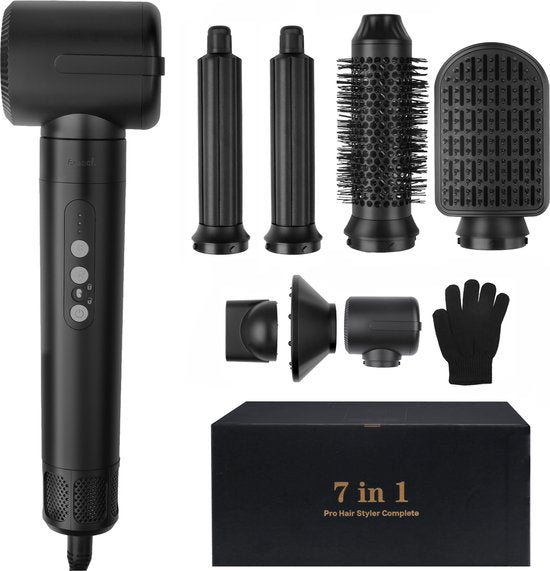 Saaf Fohnborstel 7 in 1 - 8 Delige set - Fohn - Stijl- en Krulborstel - Hairwrap - Airstyler - Multistyler - Zwart