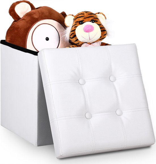 Casaria Poef met Opbergruimte - 40x40x40cm 40L Kunstleer – Wit