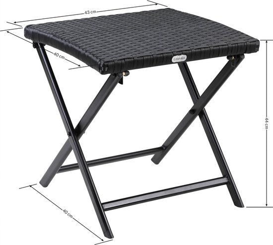 Casaria Polyrotan Vouwkruk– 40x40x40cm Belastbaar tot 110kg - Zwart