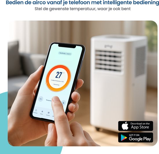 Gologi 3-in-1 Mobiele Airco - Aircooler met Wifi en App - 9.000 BTU/h - Met Raamafdichtingskit - Inclusief Afstandsbediening – Geschikt voor Slaapkamer - Wit