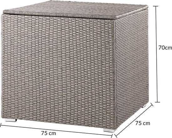 Casaria Polyrattan Kussenbox - 318 L met Deksel - 75x75x70cm Beige