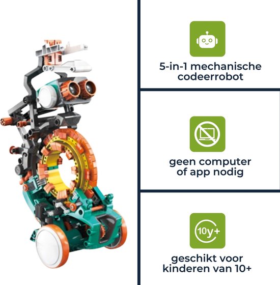 Educatieve coderingsrobot, 5-in-1 bouwkit, robot, leren programmeren, STEM constructiespeelgoed, leer de basisprincipes van het programmeren, zonder computer of app