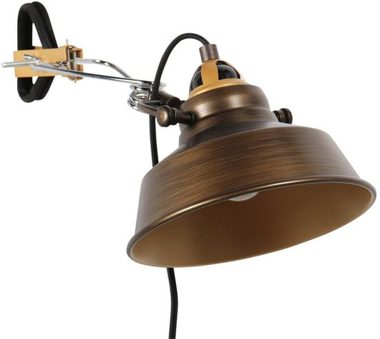 Bronzen wandlamp Nove 1320BR met E27 fitting, 190 cm snoer en schakelaar, industrieel design, van merk Mexlite, gemaakt van metaal en kunststof