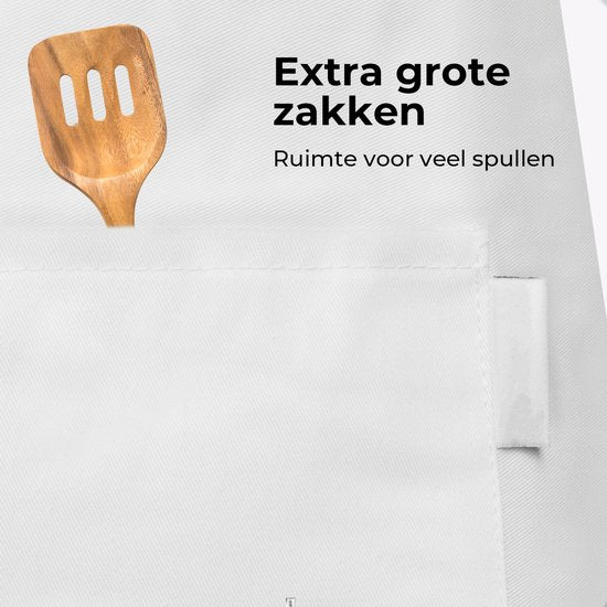 Keukenschort - Water- en vuilafstotend - Professioneel Kookschort - Schort voor Dames en Heren - Horeca Sloof - Unisex - Verstelbare Gesp - Extra Grote Vakken - Wit
