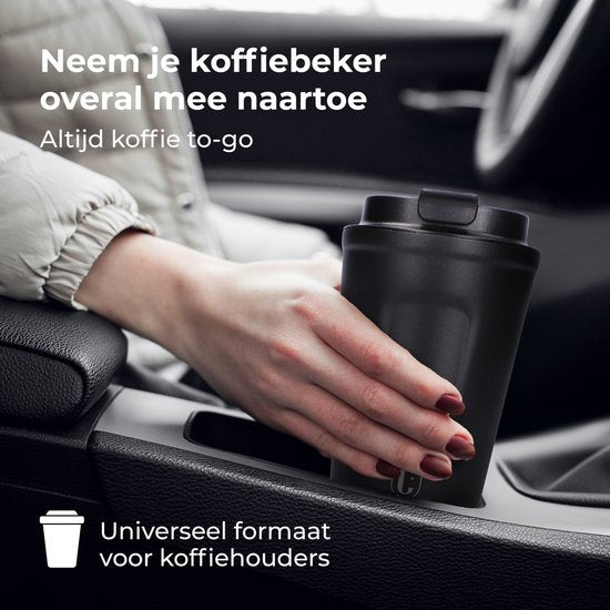 Castagnola Thermosbeker - Koffiebeker To Go - Reis Mok voor Koffie en Thee - Theebeker - 380 ML - RVS - Zwart