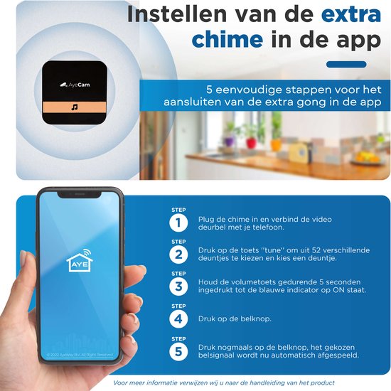 AyeCam Draadloze Chime – Extra Binnenbel voor Video Deurbel – Plug & Play – Inclusief NL Handleiding