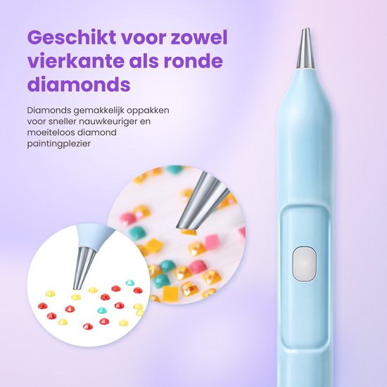 Rubye® – Elektrische Diamond Painting Pen – Met Vacuümtechniek – Oplaadbaar via USB-C – Comfortabel in Gebruik – Voor Ronde en Vierkante Steentjes – Blauw