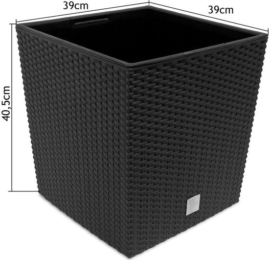 Prosperplast Bloempot/plantenpot Rato - rotan look - met binnenpot - antraciet - 40 x 40 x 41 cm - kunststof