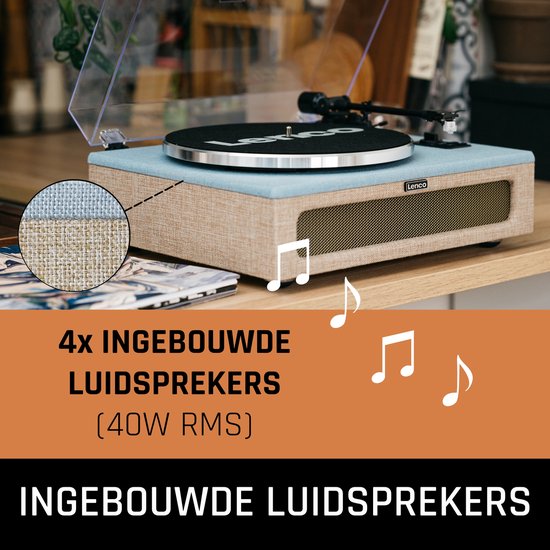 Lenco Platenspeler met Bluetooth - Vier ingebouwde Speakers 40W RMS - LS-440BUBG - Blauw Grijs