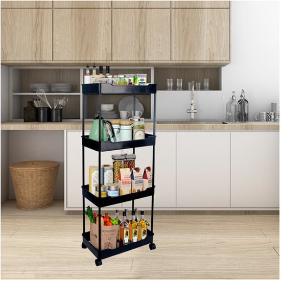 Nexxt Smalle Keukentrolley – 4 Lagen – Op Wielen – Perfect voor Kleine Ruimtes – Naast Koelkast of Badkamer