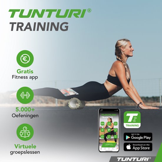 Tunturi Yoga Grid Foam Roller - Massageroller - Foamroller - Fitness Roller - Legergroen- 33cm - Incl. gratis fitnessapp