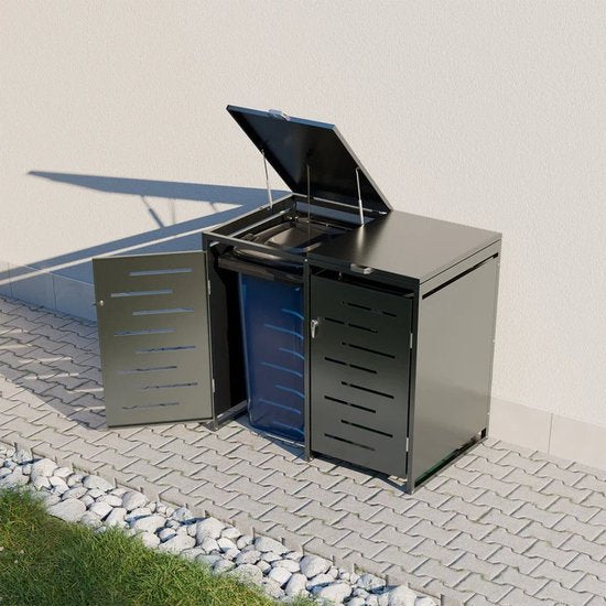 Juskys – Containerberging – 120 l & 2-Delig – Met Gasdrukveren En Ventilatieopeningen – Voor Het Opbergen Van Afvalcontainers – Arel Antraciet Staal