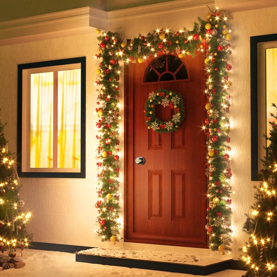 Casaria Kerstguirlande – 5 m 80 LED´s incl. Decoratie – Warm Wit