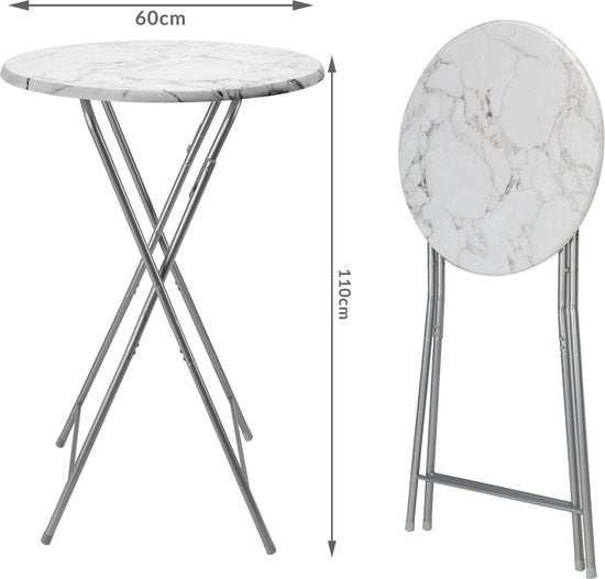 CASARIA Statafel Set van 2 - Inklapbaar Marmerlook 110cm Ø60cm - Wit