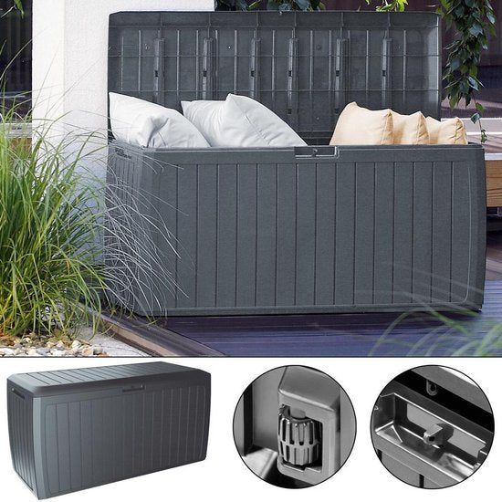 Casaria Opbergbox - Deksel Wielen 290L 117x47x60cm - Antraciet
