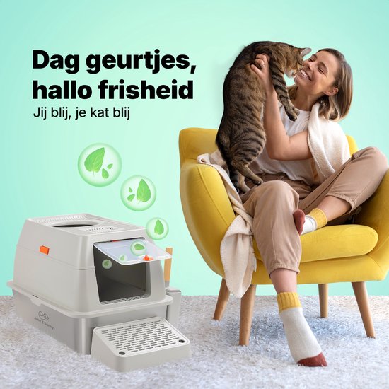 Jake and Jacky RVS Kattenbak Hop In - Kattentoilet Roestvrijstaal - Incl. Kattenbakschep met Houder en Gritopvang Opstapje - Top Entry - 3 in 1 Open Kattenbak met Afneembare Deksel - 60x40x38cm