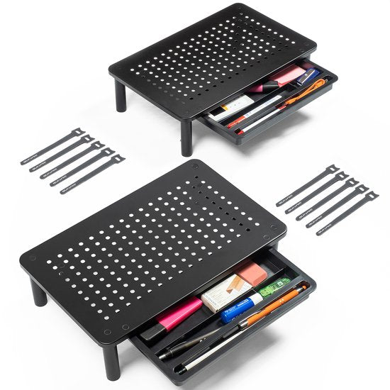 Auronic Monitor Standaard - Monitor Verhoger - Beeldscherm Verhoger - 2 Stuks - Verstelbaar - 37 x 23,5 x 10 cm - Metaal - Zwart