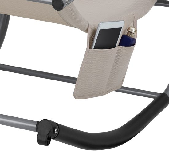 tectake® Ligstoel Taya - Ergonomisch Ligbed voor Tuin, Terras, Balkon - Relaxstoel met Schommelfunctie - Tuinstoel met Comfortabele Armleuningen, Hoofdsteun en Opbergvak - Weerbestendig en Waterafstotend - 120kg Draagkracht - Zwart