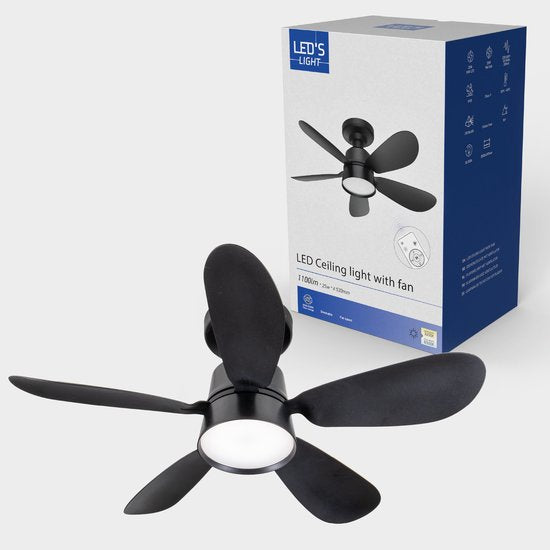 LED's Light - Zwarte plafondventilator met lamp - Ø 53 cm - Instelbare lichtkleur - 25W 1100 LM 3000K/6500K - Plafondlampen met Ventilator & Lamp