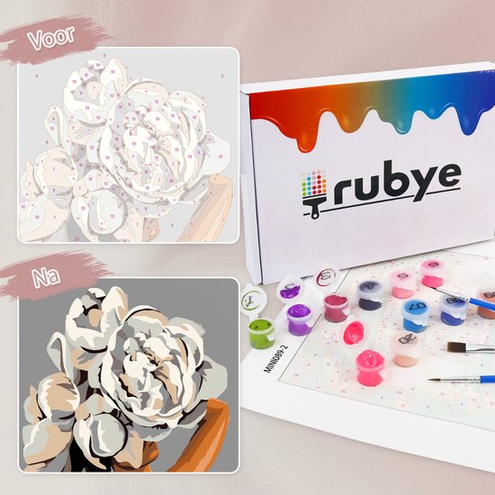 Rubye® Schilderen Op Nummer Volwassenen – Bloemenhoofd – Inclusief Verf en Penselen – Canvas Schildersdoek - Kleuren op Nummer - Dubbele Set - 15x20cm