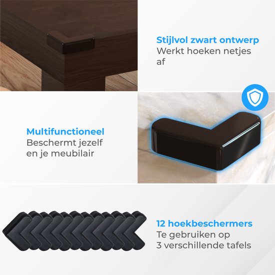 Nuvance - Hoekbeschermer - 12 stuks - Sterke Stootrand - Hoekbeschermers voor Tafel - Tafelhoek beschermers voor Baby en Kinderen - Transparant - Hoekbescherming - Zwart