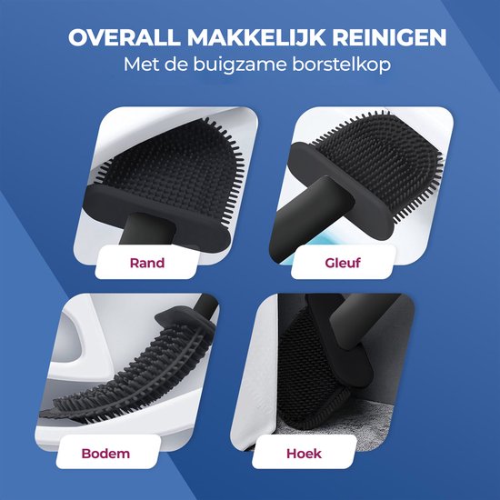 Roegaarden WC Borstel met Houder – Toiletborstel – Siliconen – Vrijstaand En Hangend – Zwart Geheel