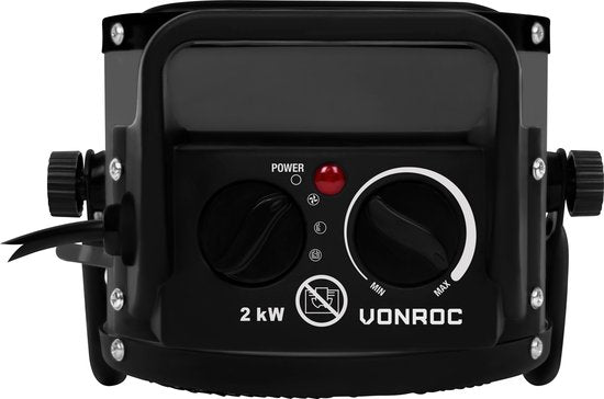 VONROC Elektrische kachel - Straalkachel - ventilatorkachel - keramisch - 3 standen: 1000W/2000W/ventilator - voor ruimten tot 20m2 - grijs