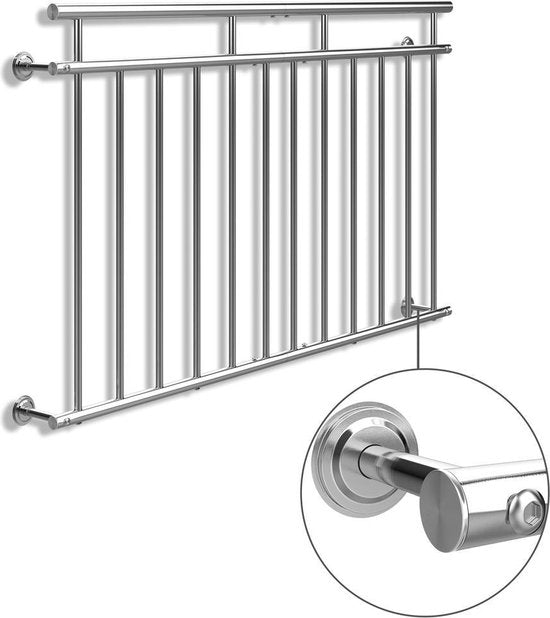Monzana Franse Balkonreling – Staal 90x156cm 7 Spijlen - Zilver