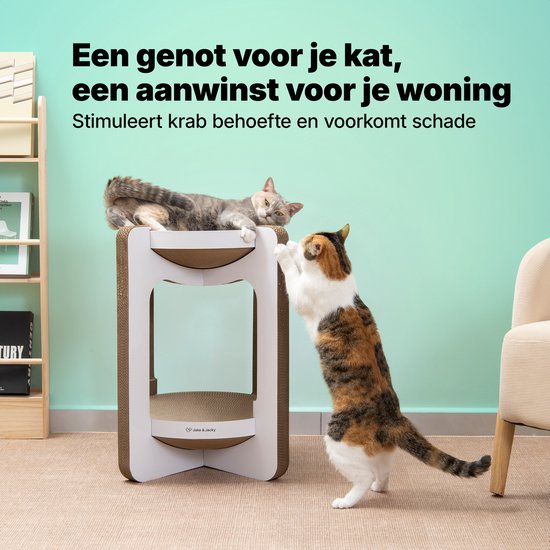 Jake en Jacky Krabkarton voor Katten - Krabpaal Karton - Krabplank - Krabmand - Krabmeubel - Kartonnen Krabmat - Kattenmand - Kattenbed - Kattentoren - 52x52x58cm