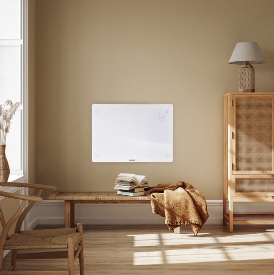 VONROC Luxe elektrische kachel - glazen paneel – 750W/1500W - Verwarmt ruimtes tot 18m2 - Bediening via app (via Wifi) of handmatig – Instelbare thermostaat en timer - Wit