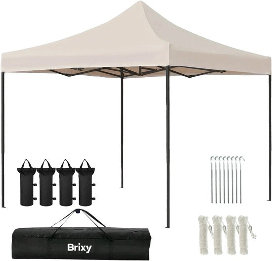 Brixy Partytent - Paviljoen - Easy Up - Opvouwbaar - Waterdicht - Met Draagtas - 300 x 300 cm – Crème