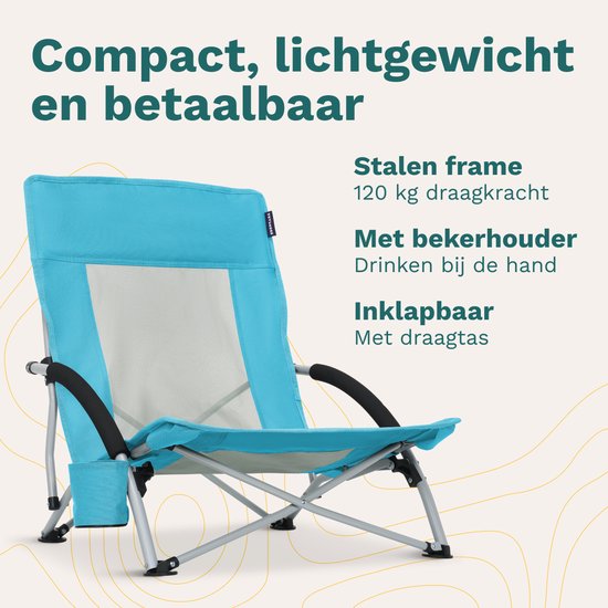 TRVLMORE Strandstoel - Inklapbaar en Opvouwbaar - 120KG Draagkracht - Lichtgewicht - Met Draagtas en Bekerhouder - Blauw