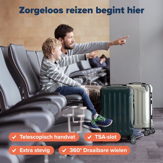 TRVLMORE Handbagage Koffer - 45L - TSA Cijferslot - Lichtgewicht - Uitbreidbaar - Trolley - 54x36x22cm - Donkergroen