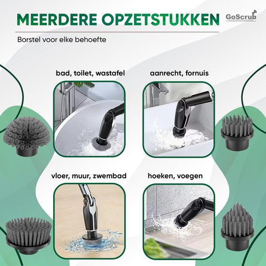 GoScrub® Elektrische Schoonmaakborstel Met Steel – Hero V1 – Zwart – 8 Opzetstukken