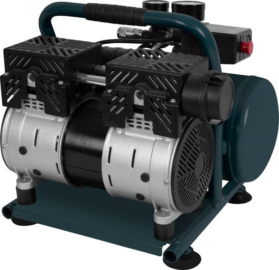 VONROC PRO Stille Compressor - Olievrij - 750W - 1PK - 128 l/min – 6 Liter – 8 Bar – 57,5dB(A) – Stil – Laag geluidsniveau - Antraciet
