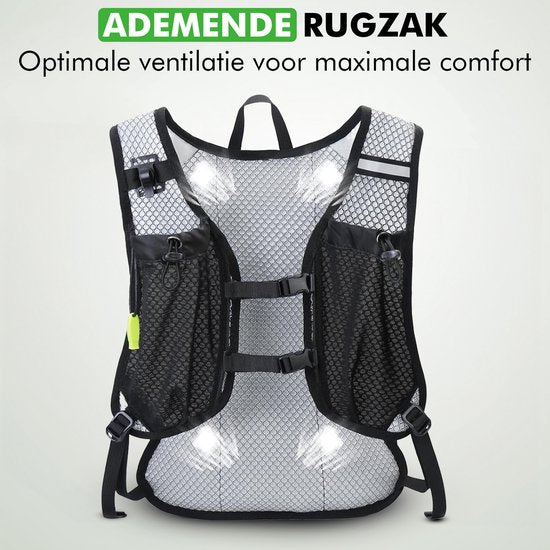 Travelhawk Drinkrugzak - Hardloop Rugzak - Geschikt Voor 2L Waterzak - Waterafstotend, Lichtgewicht, Reflecterend - 12L - Zwart