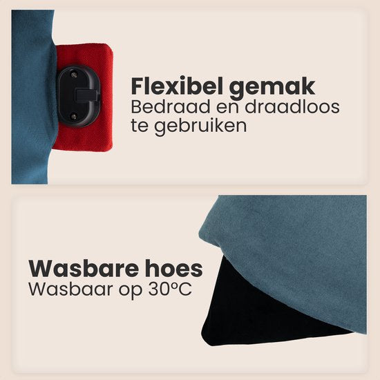 Auronic Warmtekussen - Classic - 45x45 - Draadloos - Oplaadbaar - Elektrisch kussen - Infrarood - Blauw
